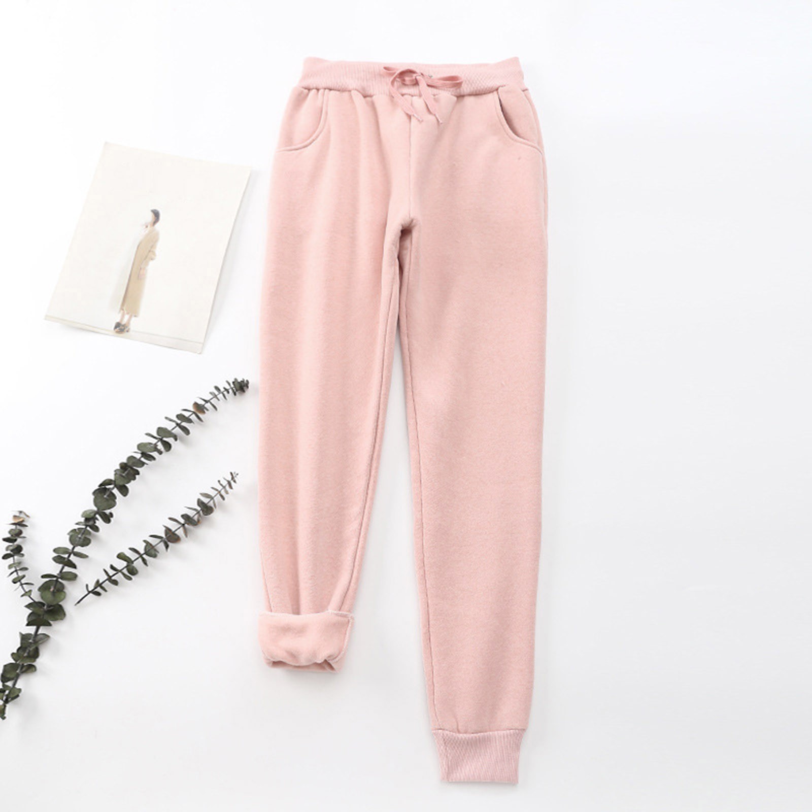 thumbnail image 2 of Leggings de invierno de talla grande para mujer, de felpa lisa: pantalones cálidos y casuales con cintura elástica, para llevar en exteriores e interiores, 2 of 4